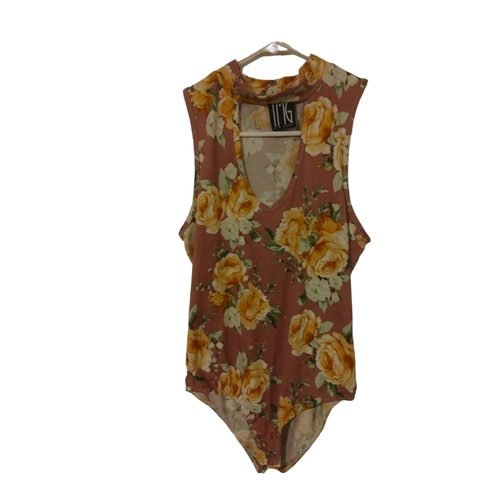 Floral Bodysuit TMG NY Super Soft Peek-A-Boo Chest Snap Closure  Romantic Sexy L